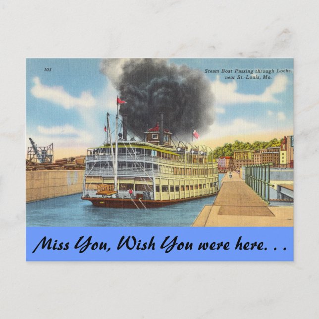 Carte Postale Missouri, Vapeur dans les écluses, St. Louis (Devant)
