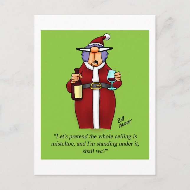 Carte postale "Mistletoe" Humour de vin drôle (Devant)