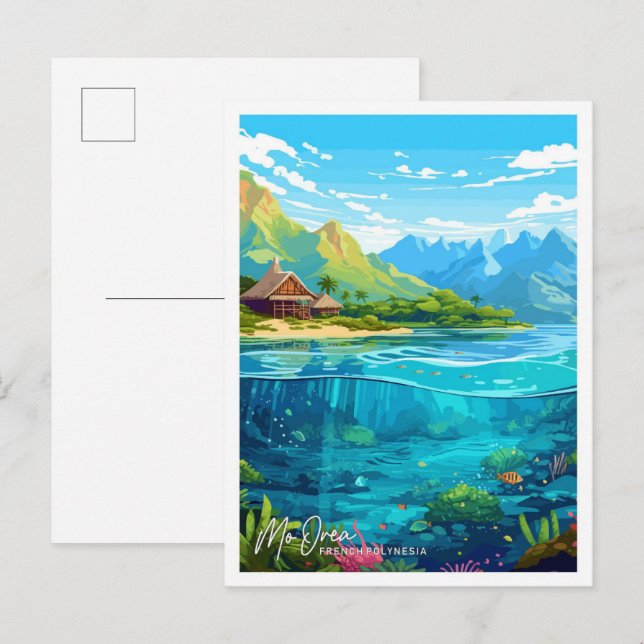 Carte Postale Mo Orea Polynésie française Illustration de voyage (Devant / Derrière)