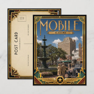 Carte Postale Mobile Alabama Art Déco Vintage de l'Âge d'Or