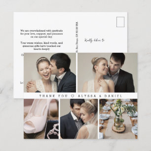 Carte Postale Mod Black White Mariage Grille photo Coeur merci