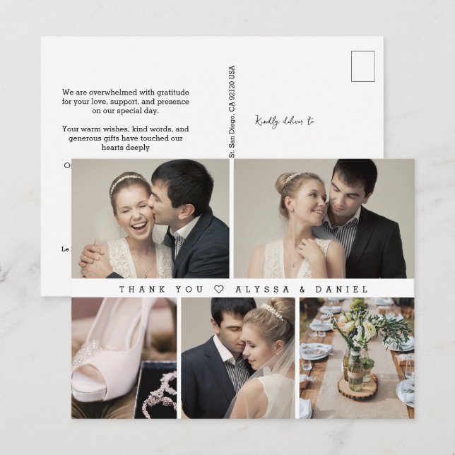 Carte Postale Mod Black White Mariage Grille photo Coeur merci (Devant / Derrière)