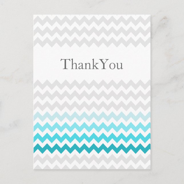 Carte Postale Mod chevron aqua Ombre mariage Merci (Devant)