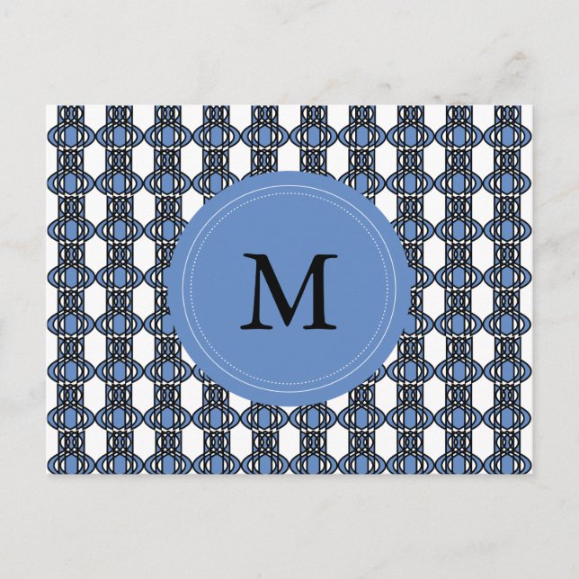 Carte Postale Mod Retro Monogram Blue Abstrait Scarab Motif (Devant)