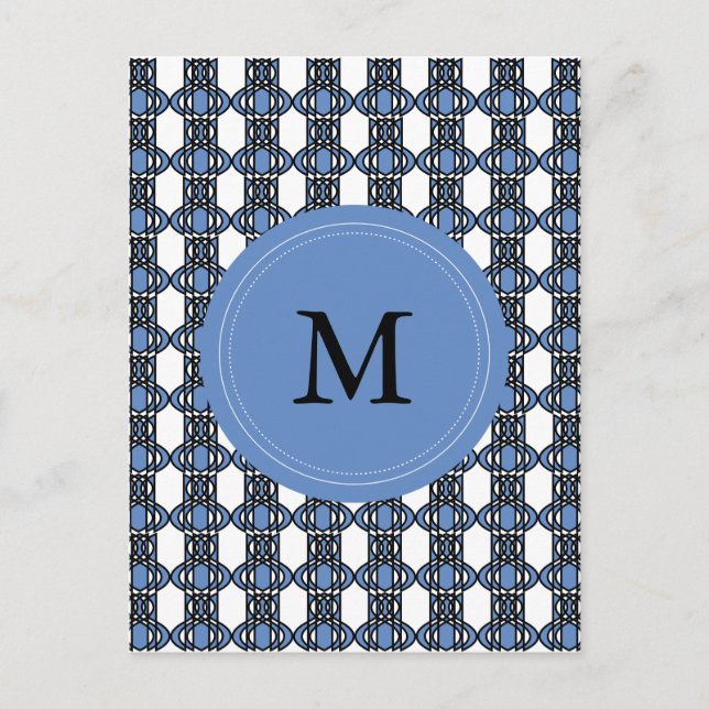 Carte Postale Mod Retro Monogram Blue Abstrait Scarab Motif (Devant)