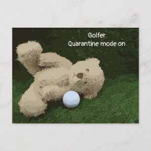 Carte Postale Mode de quarantaine de golfeurs sur ours en peluch