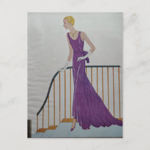 Carte Postale Mode féminine des années 1930 en robe violette
