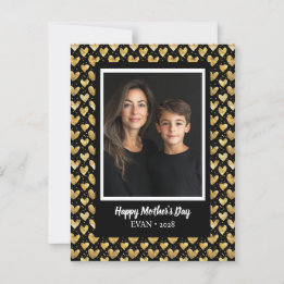 Carte Postale Mode foncé Faux Golden Foil Coeurs Fête des mères