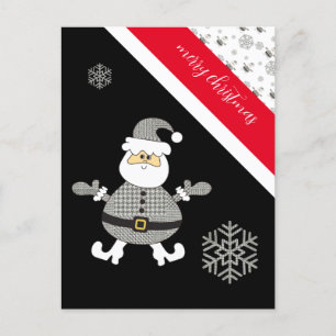 Carte Postale Mode Houndstooth Plaid Père Noël Avec Le Flocon De