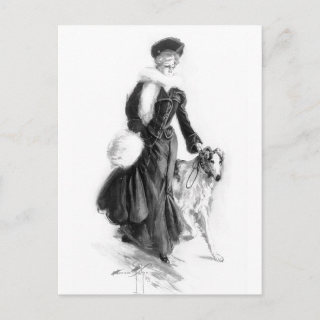 Carte Postale Mode vintage Borzoi Art (Devant)