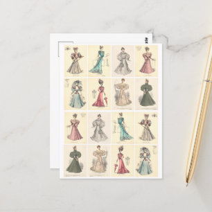 Carte Postale Mode vintage Victorienne femmes en robe fantaisie 