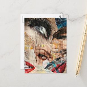 Carte Postale Mode yeux et lèvres Collage de médias mixtes abstr