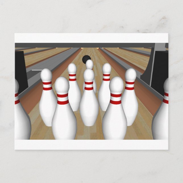 Carte Postale Modèle 3D : Pins de Bowling sur voie : (Devant)