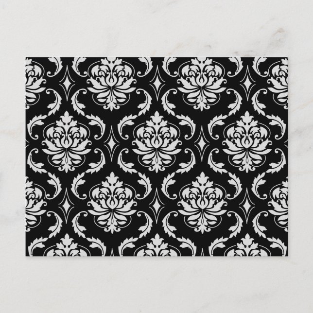 Carte Postale Modèle classique de Damas florales noires et blanc (Devant)