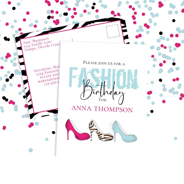 Carte Postale Modèle Cool Fille Anniversaire (Whimsical fashion shoes custom birthday party invitations. )