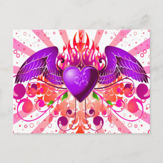 Carte Postale Modèle de cœur ailé Grunge Violet