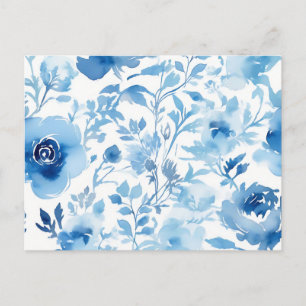 Carte Postale Modèle de fleurs bleues douces aquarelle