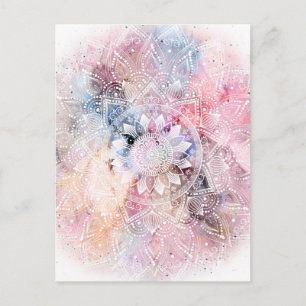 Carte Postale Modèle de mandala blanc blanc Whimsical