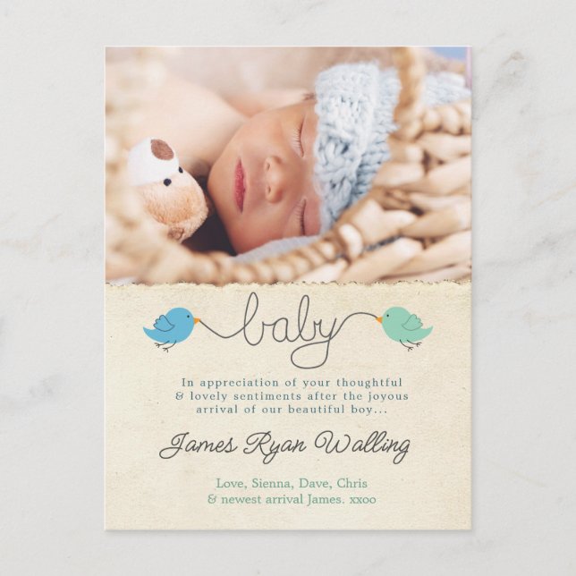 Carte Postale Modèle de photo de remerciement pour bébé garçon a (Devant)