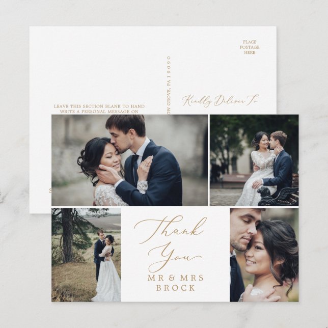 Carte Postale Modèle de photo délicat or 4 Merci (Devant / Derrière)