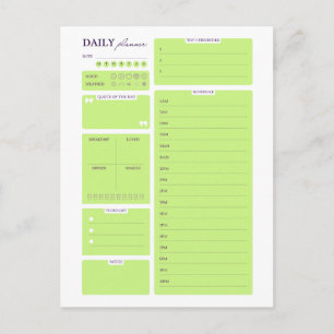 Carte Postale Modèle de planificateur quotidien minimaliste vert