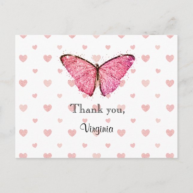 Carte Postale Modèle de remerciement à paillettes rose et blanc (Devant)