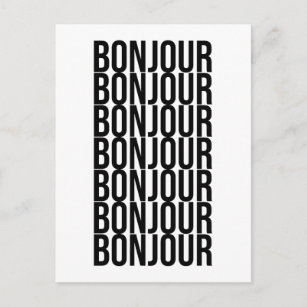 Carte Postale Modèle de texte minimaliste Bonjour Français Noir 