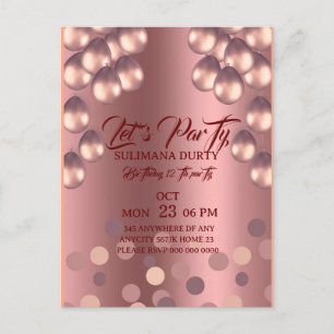 Carte Postale Modèle d'invitation d'anniversaire Rose Gold: Allo