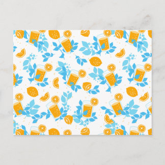 Carte Postale Modèle floral bleu citron et citron