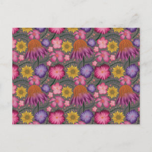 Carte Postale Modèle floral gris fleur sauvage
