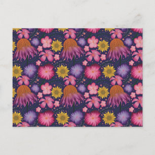 Carte Postale Modèle floral pourpre fleur sauvage