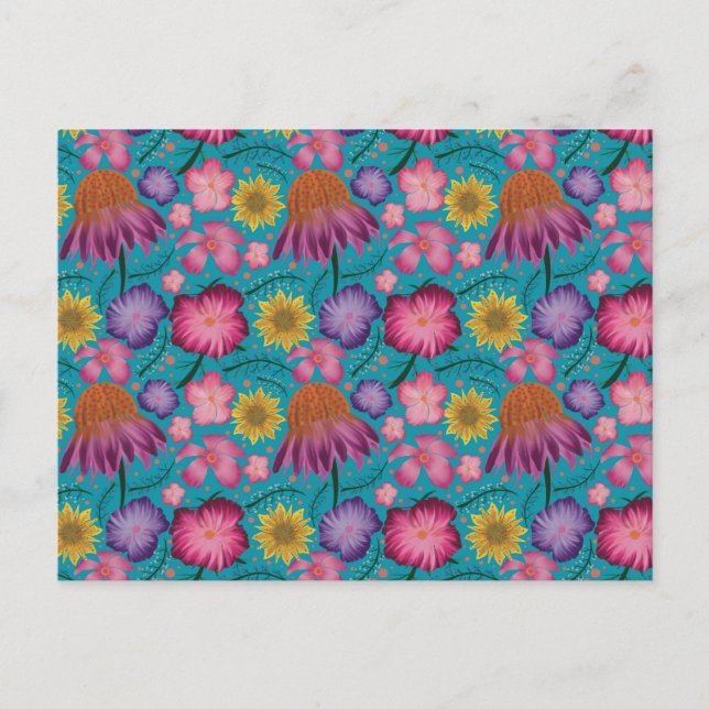 Carte Postale Modèle floral turquoise fleur sauvage (Devant)
