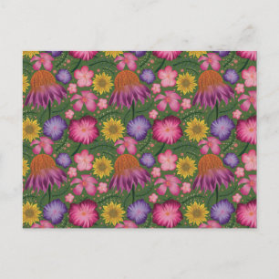 Carte Postale Modèle floral vert fleur sauvage