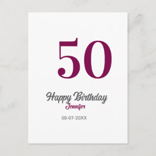 Carte Postale modèle mauve 50e anniversaire nom date année 