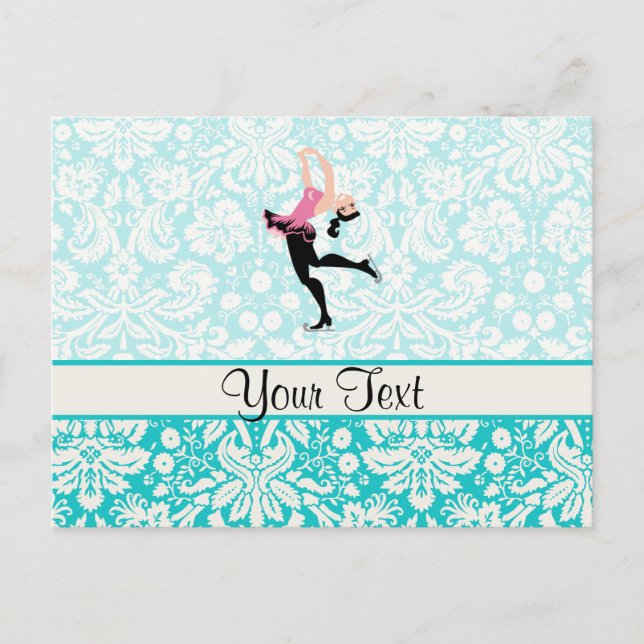 Carte Postale Modèle turquoise Damask Patinage sur glace (Devant)