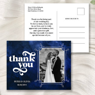 Carte Postale Modern Blue Wedding Thank You Photo