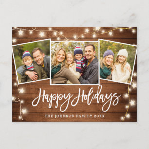 Carte Postale Modern Christmas Rustic  3 PHOTO Greeting Holiday