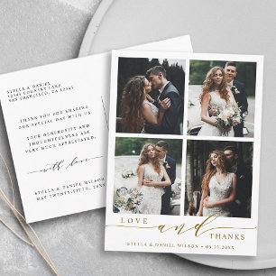 Carte Postale Modern Gold Love &Thanks 4 Mariage photo Merci