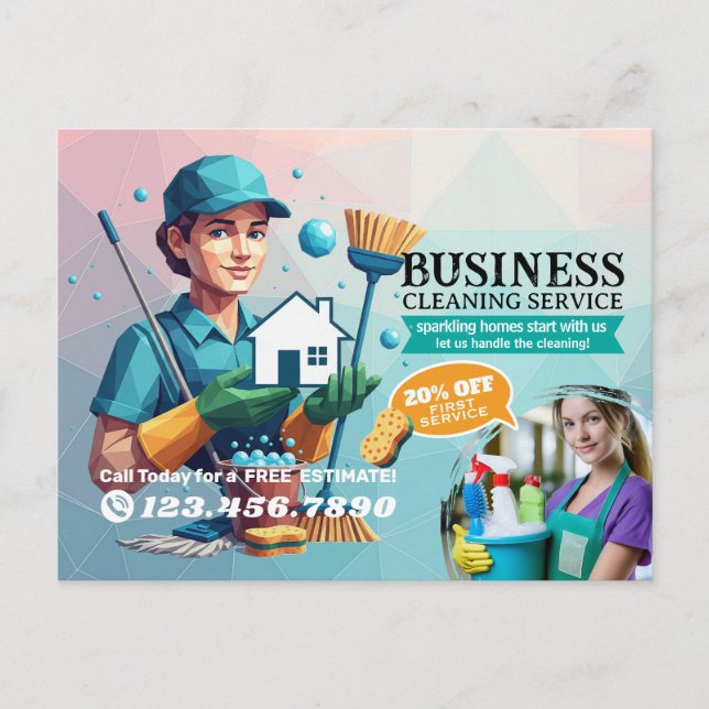 Carte Postale Modern House Cleaning Maid Service Housekeeping (Devant)