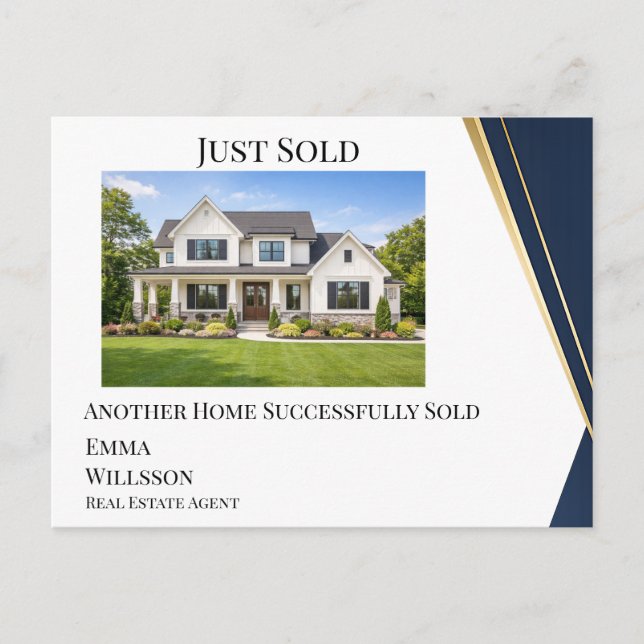 Carte Postale Modern Navy Gold Just Sold Real Estate Postcard (Devant)