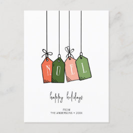 Carte Postale Modern Noel Happy Holidays Tags cadeaux Holiday