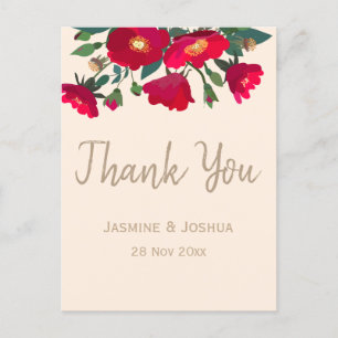 Carte Postale Modern red gibier rose thank you