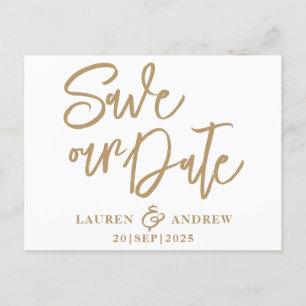 Carte Postale Modern Save the Date Gold Text