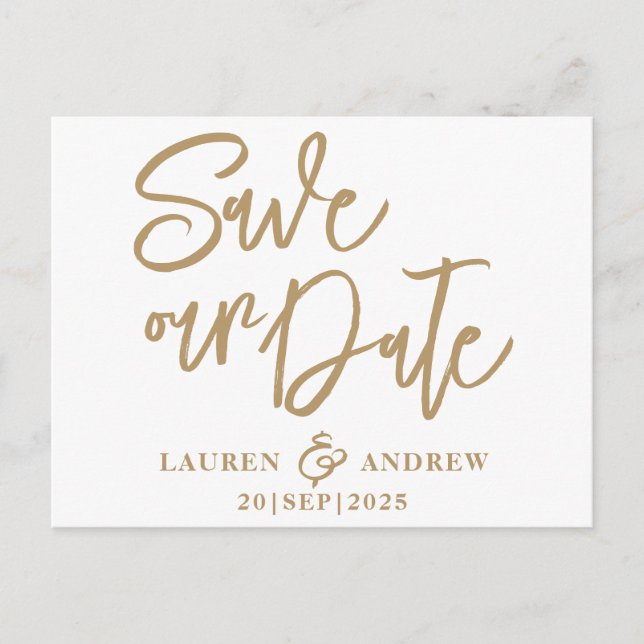 Carte Postale Modern Save the Date Gold Text (Devant)