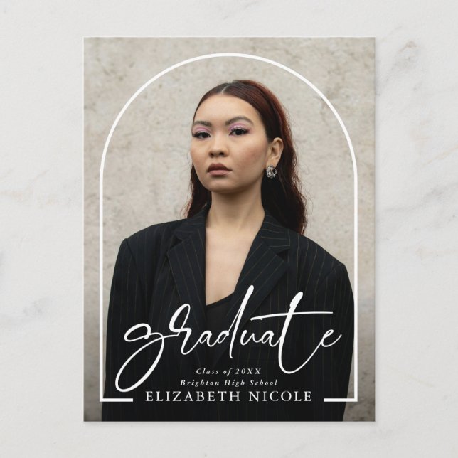Carte Postale Modern Script Graduate Photo Arch Graduation Party (Devant)