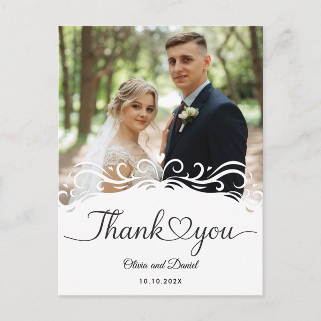 Carte Postale Modern Script Love Heart Wedding Flat Thank You (Devant)