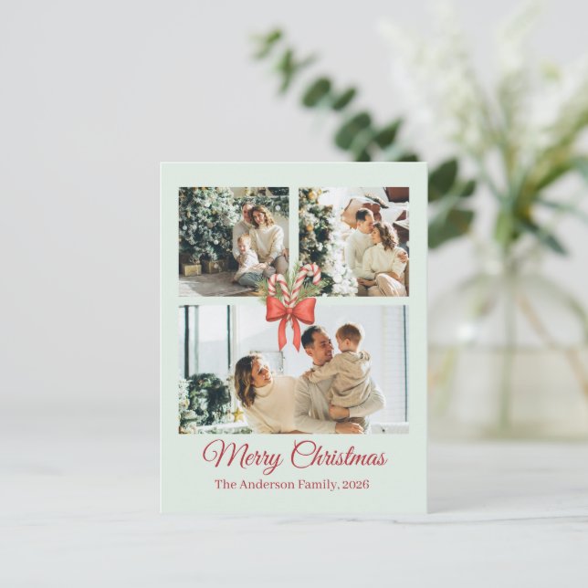 Carte Postale Modern Three-Photo Holiday Family Collage (Debout devant)