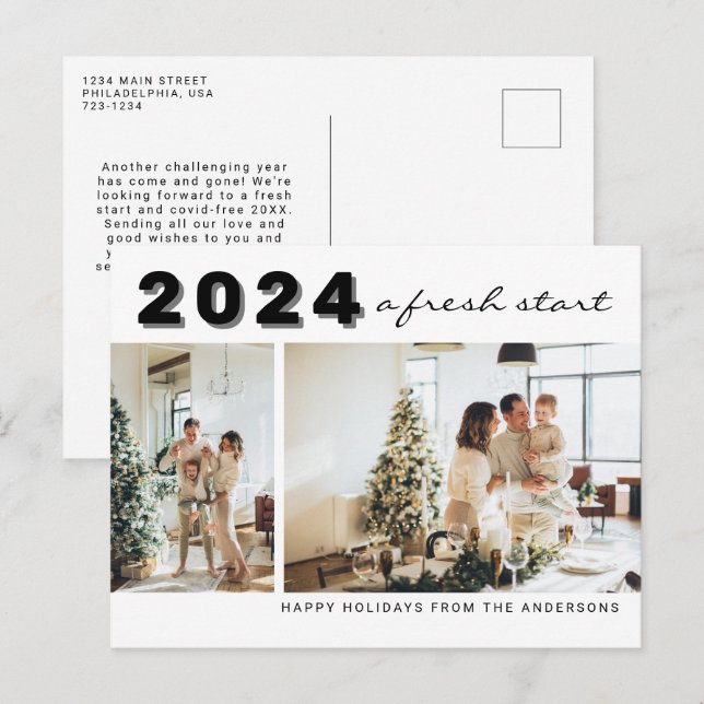 Carte Postale Moderne Année Simple Un nouveau début Deux vacance (Devant / Derrière)