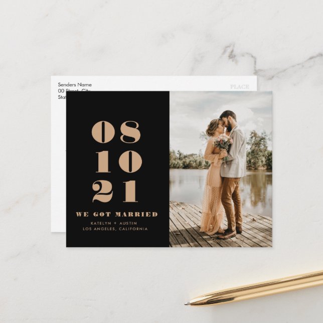 Carte Postale moderne audace date mariage faire-part (Devant/Arrière en situation)