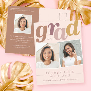 Carte Postale Moderne Boho Grad Typographie Blush Photo Graduati